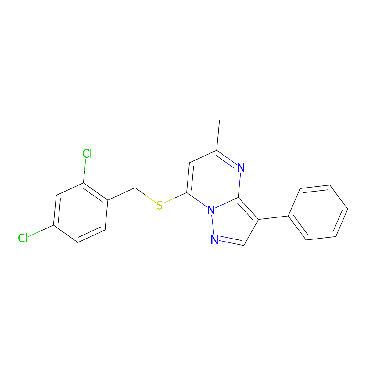 7-[(2,4-Dichlorobenzyl)sulfanyl]-5-methyl-3-phenylpyrazolo[1,5-a]pyrimidine molecular structure, CAS 850749-05-2