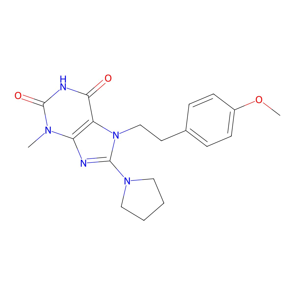 7-(4-methoxyphenethyl)-3-methyl-8-(pyrrolidin-1-yl)-1H-purine-2,6(3H,7H)-dione molecular structure, CAS 850749-11-0