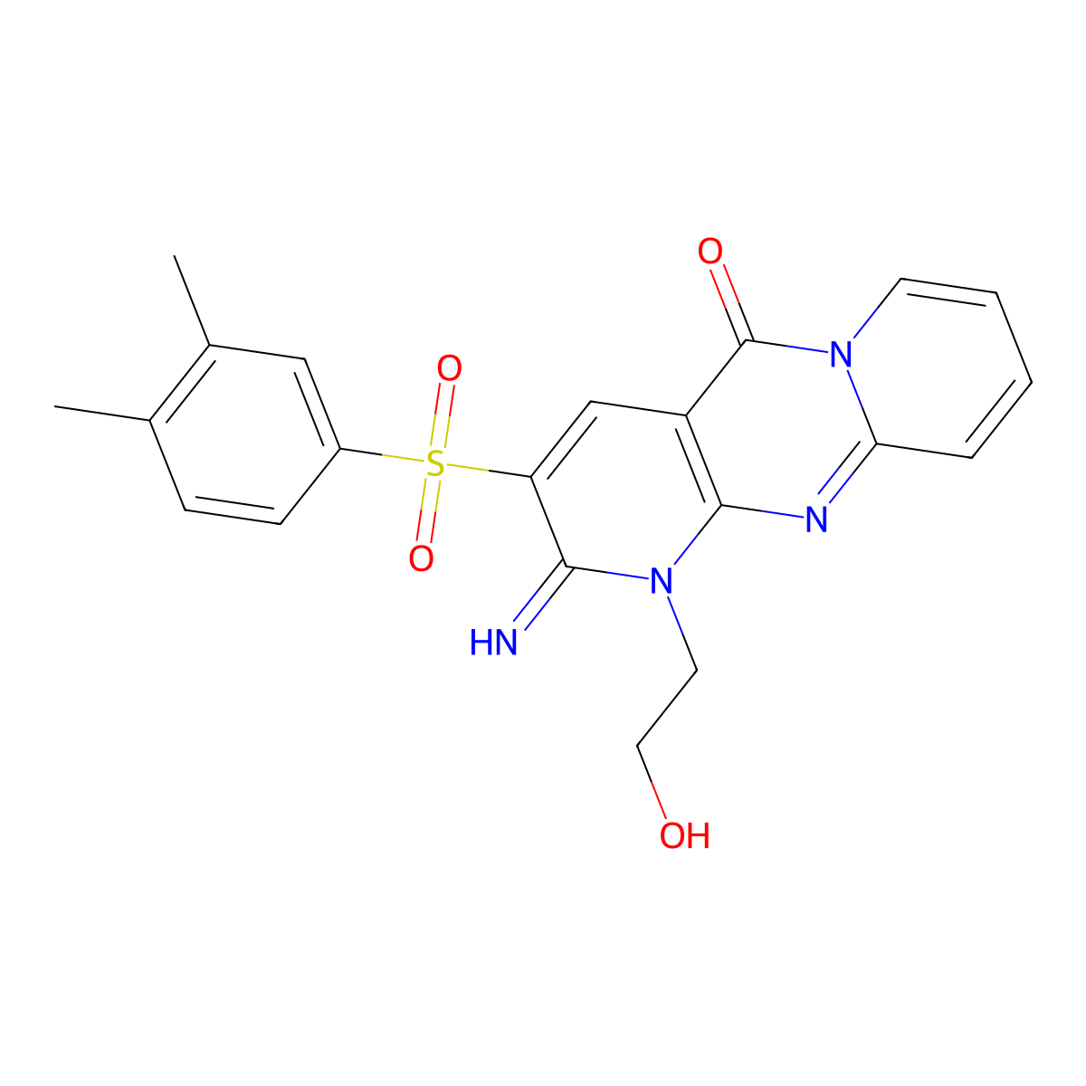 3-[(3,4-Dimethylphenyl)sulfonyl]-1-(2-hydroxyethyl)-2-imino-1,6-dihydropyridin o[1,2-a]pyridino[2,3-d]pyrimidin-5-one molecular structure, CAS 850749-15-4