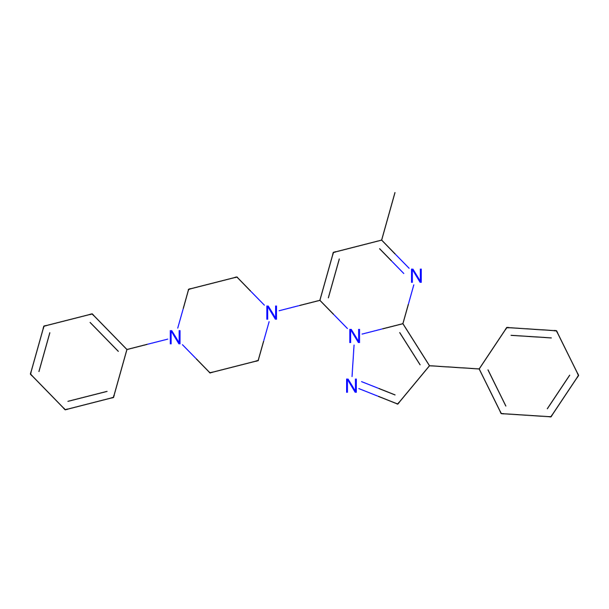 5-Methyl-3-phenyl-7-(4-phenylpiperazin-1-yl)pyrazolo[1,5-a]pyrimidine molecular structure, CAS 850749-50-7