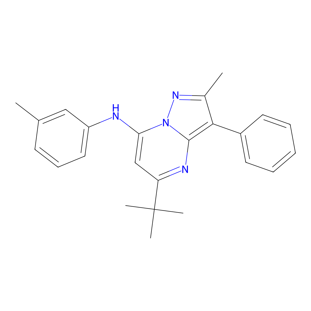 5-tert-butyl-2-methyl-N-(3-methylphenyl)-3-phenylpyrazolo[1,5-a]pyrimidin-7-amine molecular structure, CAS 850750-38-8