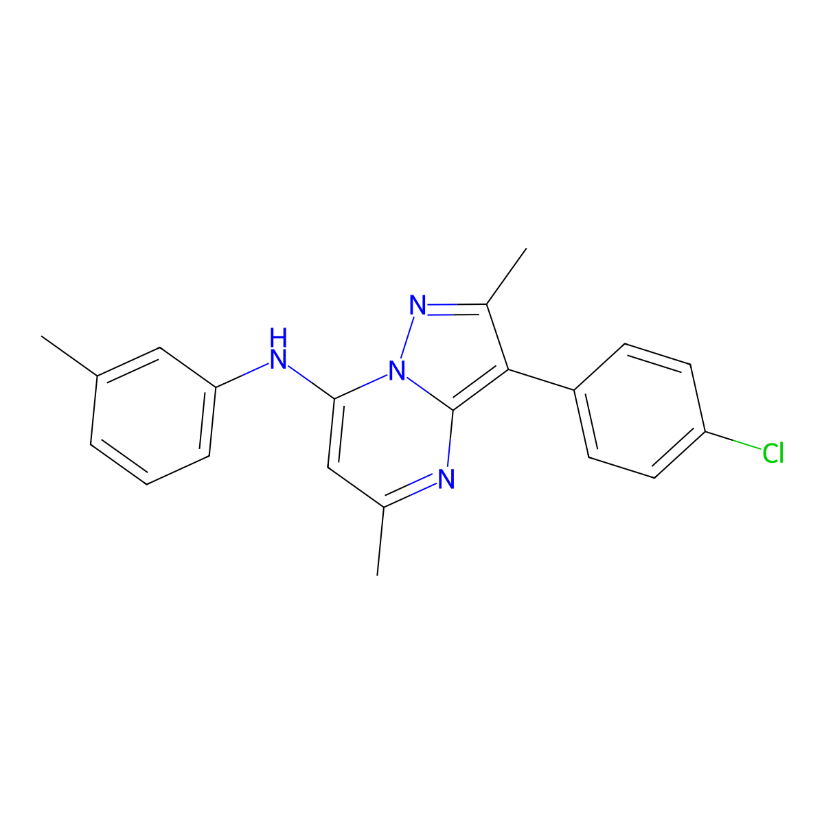 3-(4-chlorophenyl)-2,5-dimethyl-N-(3-methylphenyl)pyrazolo[1,5-a]pyrimidin-7-amine molecular structure, CAS 850750-58-2