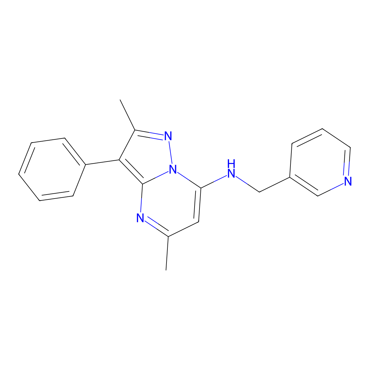 2,5-dimethyl-3-phenyl-N-(pyridin-3-ylmethyl)pyrazolo[1,5-a]pyrimidin-7-amine molecular structure, CAS 850750-71-9