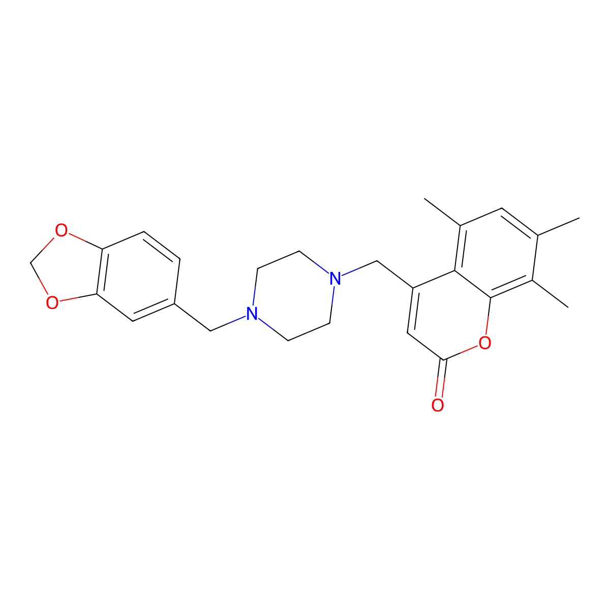 4-((4-(benzo[d][1,3]dioxol-5-ylmethyl)piperazin-1-yl)methyl)-5,7,8-trimethyl-2H-chromen-2-one molecular structure, CAS 850751-22-3