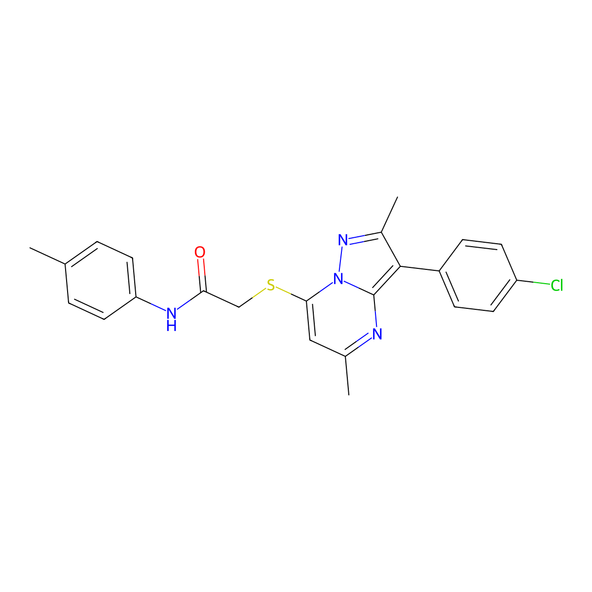 2-{[3-(4-chlorophenyl)-2,5-dimethylpyrazolo[1,5-a]pyrimidin-7-yl]sulfanyl}-N-(4-methylphenyl)acetamide molecular structure, CAS 850751-31-4