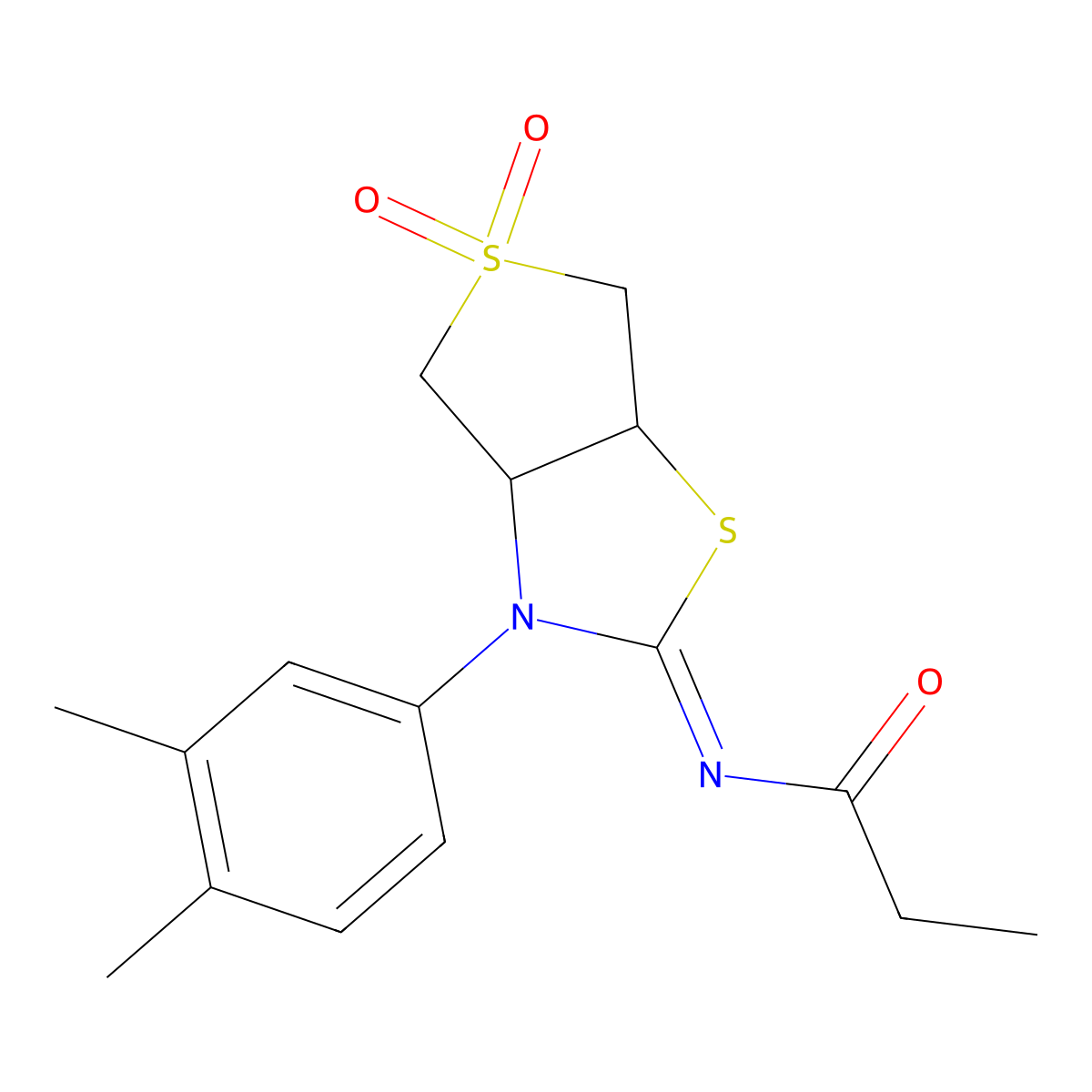 N-[(2Z)-3-(3,4-dimethylphenyl)-5,5-dioxidotetrahydrothieno[3,4-d][1,3]thiazol-2(3H)-ylidene]propanamide molecular structure, CAS 850751-71-2