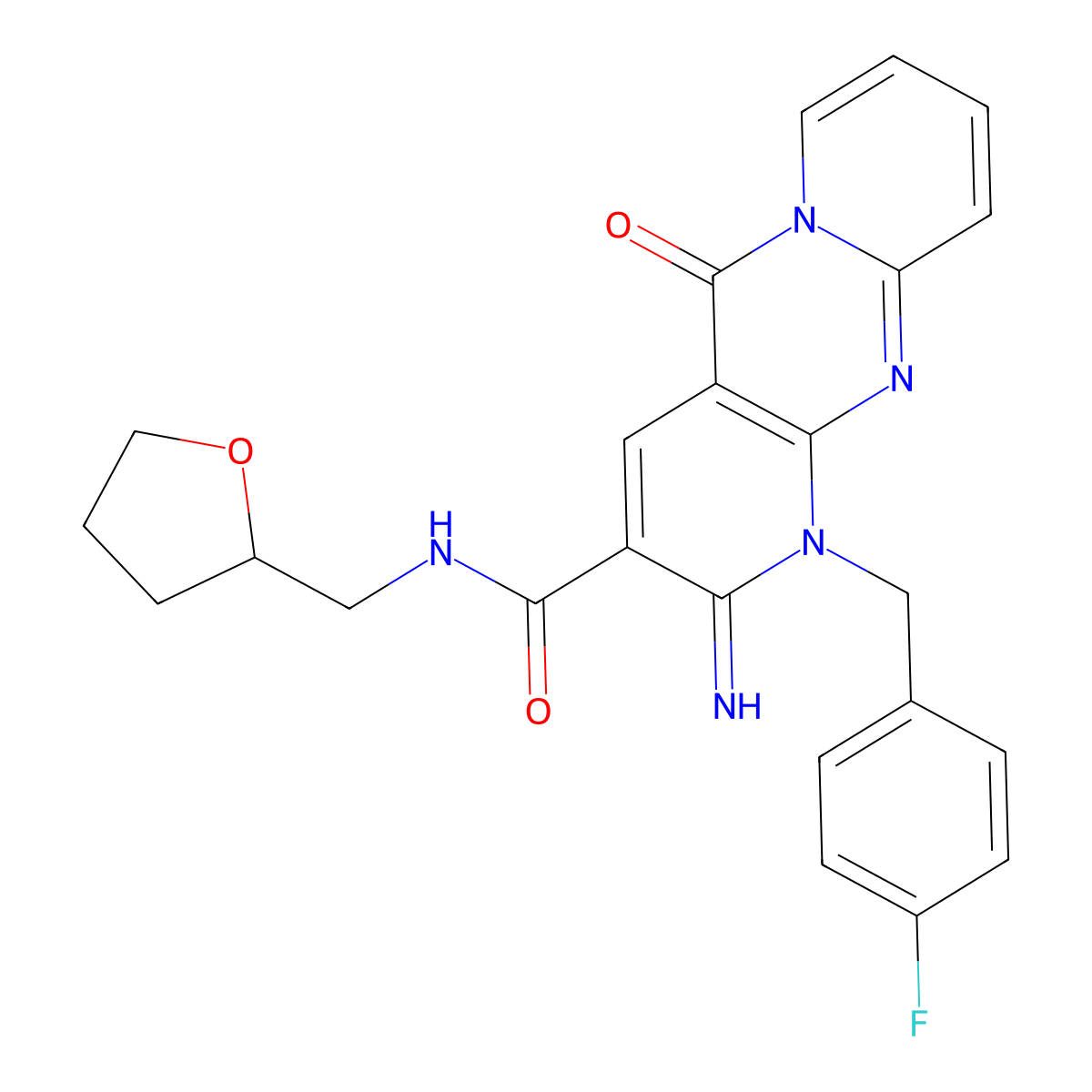 1-(4-fluorobenzyl)-2-imino-5-oxo-N-(tetrahydro-2-furanylmethyl)-1,5-dihydro-2H-dipyrido[1,2-a:2,3-d]pyrimidine-3-carboxamide molecular structure, CAS 850752-71-5