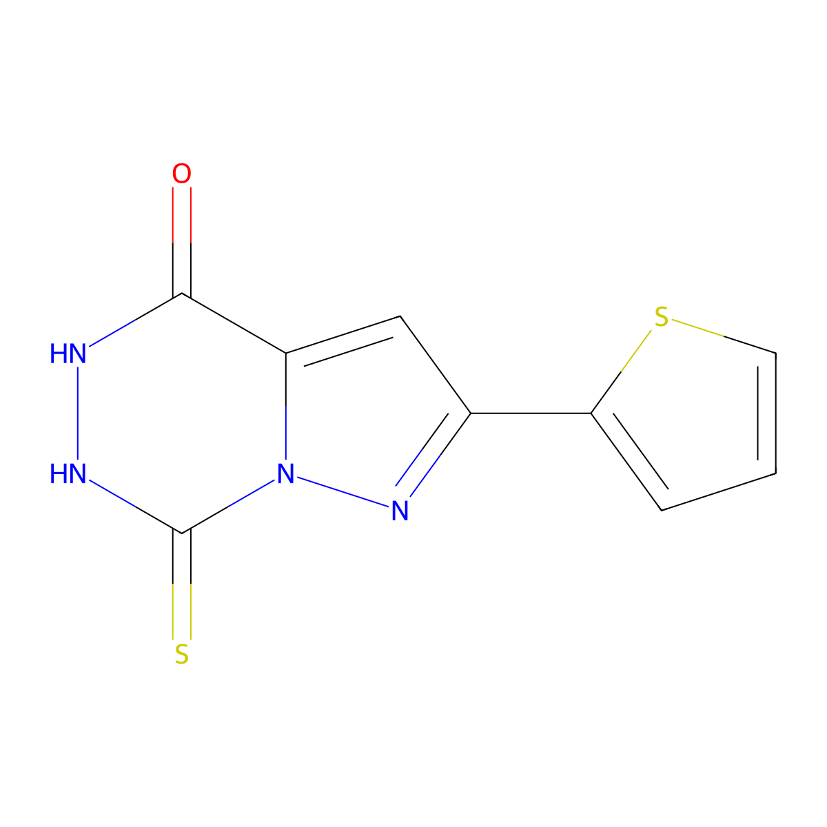 7-sulfanyl-2-(thiophen-2-yl)-4H,5H-pyrazolo(1,5-d)(1,2,4)triazin-4-one molecular structure, CAS 850762-07-1