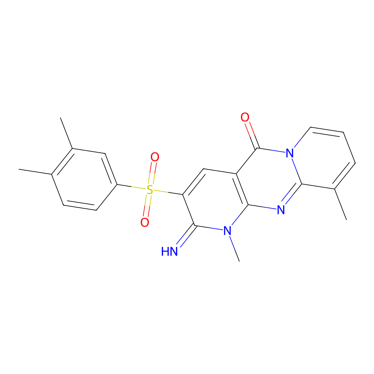 3-((3,4-dimethylphenyl)sulfonyl)-2-imino-1,10-dimethyl-1H-dipyrido[1,2-a:2',3'-d]pyrimidin-5(2H)-one molecular structure, CAS 850762-31-1