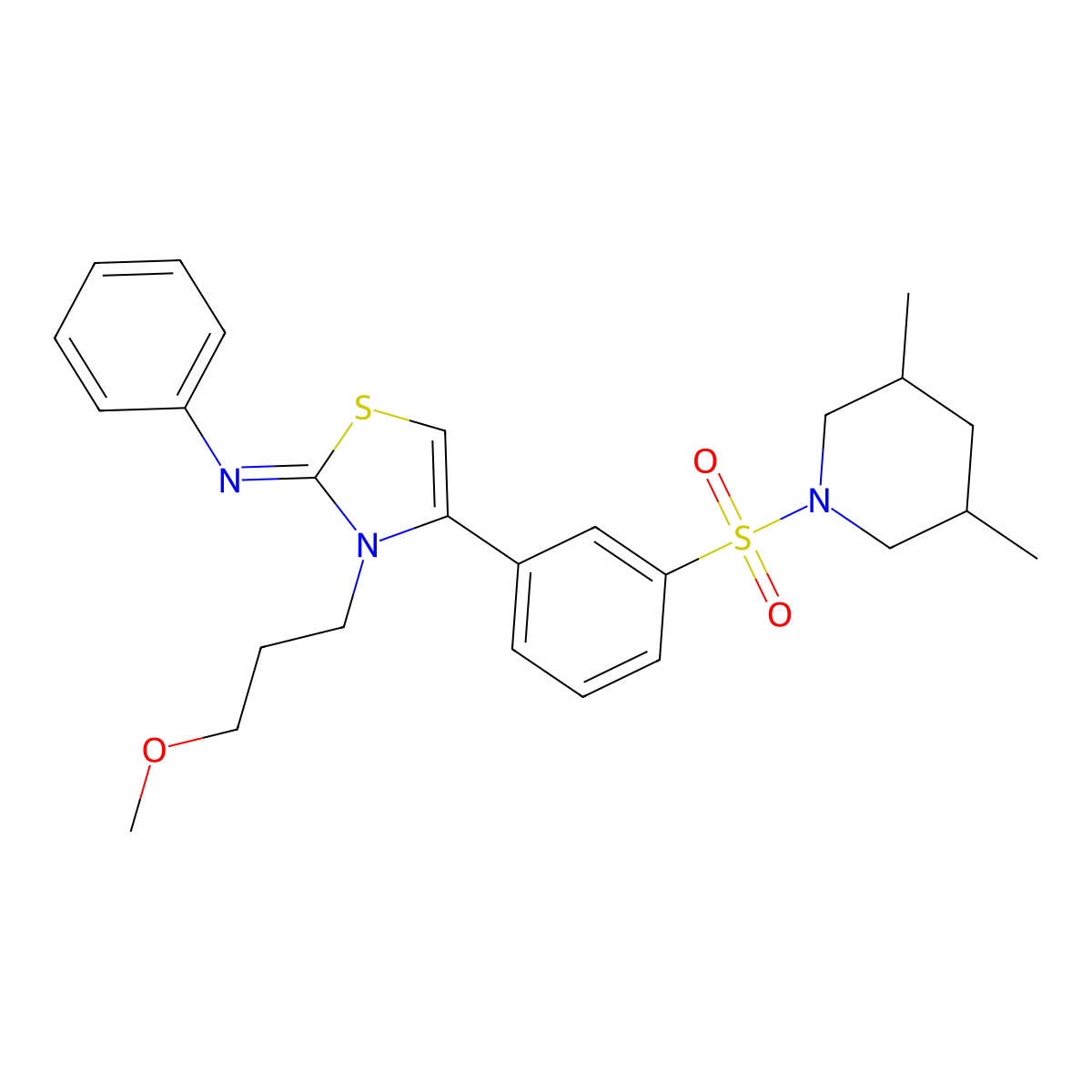 N-[(2E)-4-{3-[(3,5-dimethylpiperidin-1-yl)sulfonyl]phenyl}-3-(3-methoxypropyl)-1,3-thiazol-2(3H)-ylidene]aniline molecular structure, CAS 850762-53-7