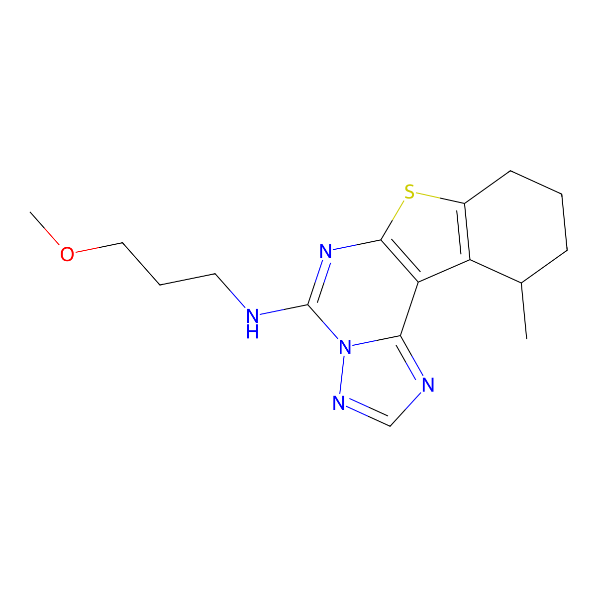 3-methoxy-N-(11-methyl-8,9,10,11-tetrahydrobenzo[4,5]thieno[3,2-e][1,2,4]triazolo[1,5-c]pyrimidin-5(6H)-ylidene)propan-1-amine molecular structure, CAS 850762-63-9