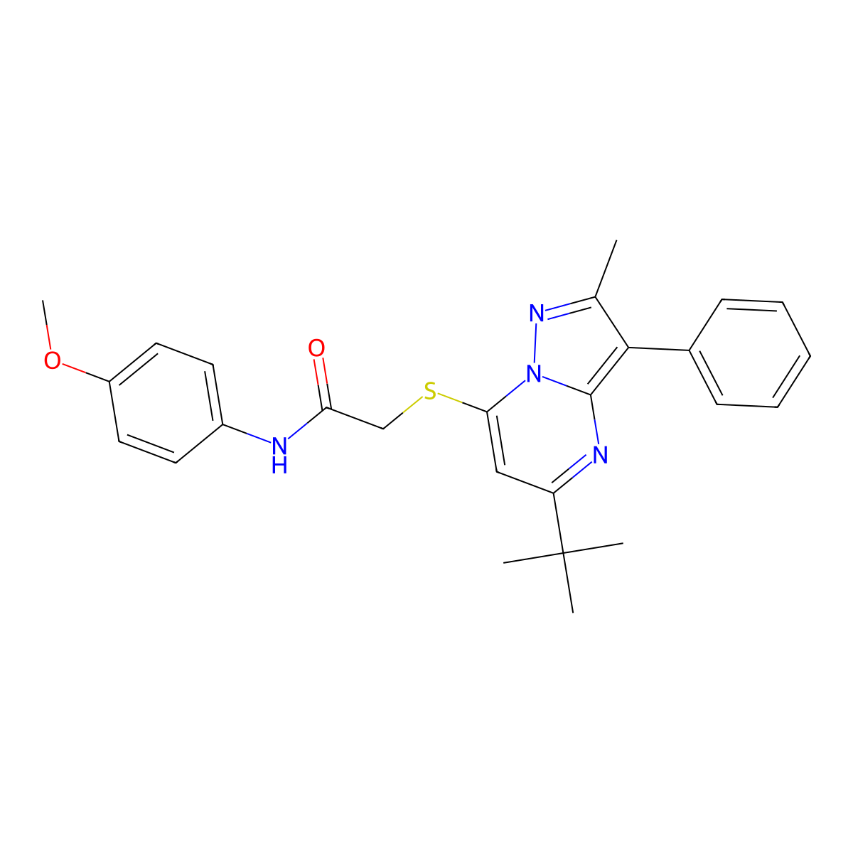 2-[(5-tert-butyl-2-methyl-3-phenylpyrazolo[1,5-a]pyrimidin-7-yl)sulfanyl]-N-(4-methoxyphenyl)acetamide molecular structure, CAS 850762-87-7