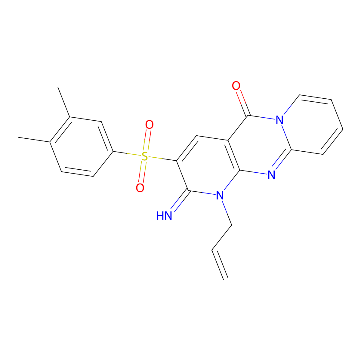 3-(3,4-Dimethylphenyl)sulfonyl-2-imino-1-prop-2-enyl-5-dipyrido[1,2-e:4',3'-f]pyrimidinone molecular structure, CAS 850763-17-6
