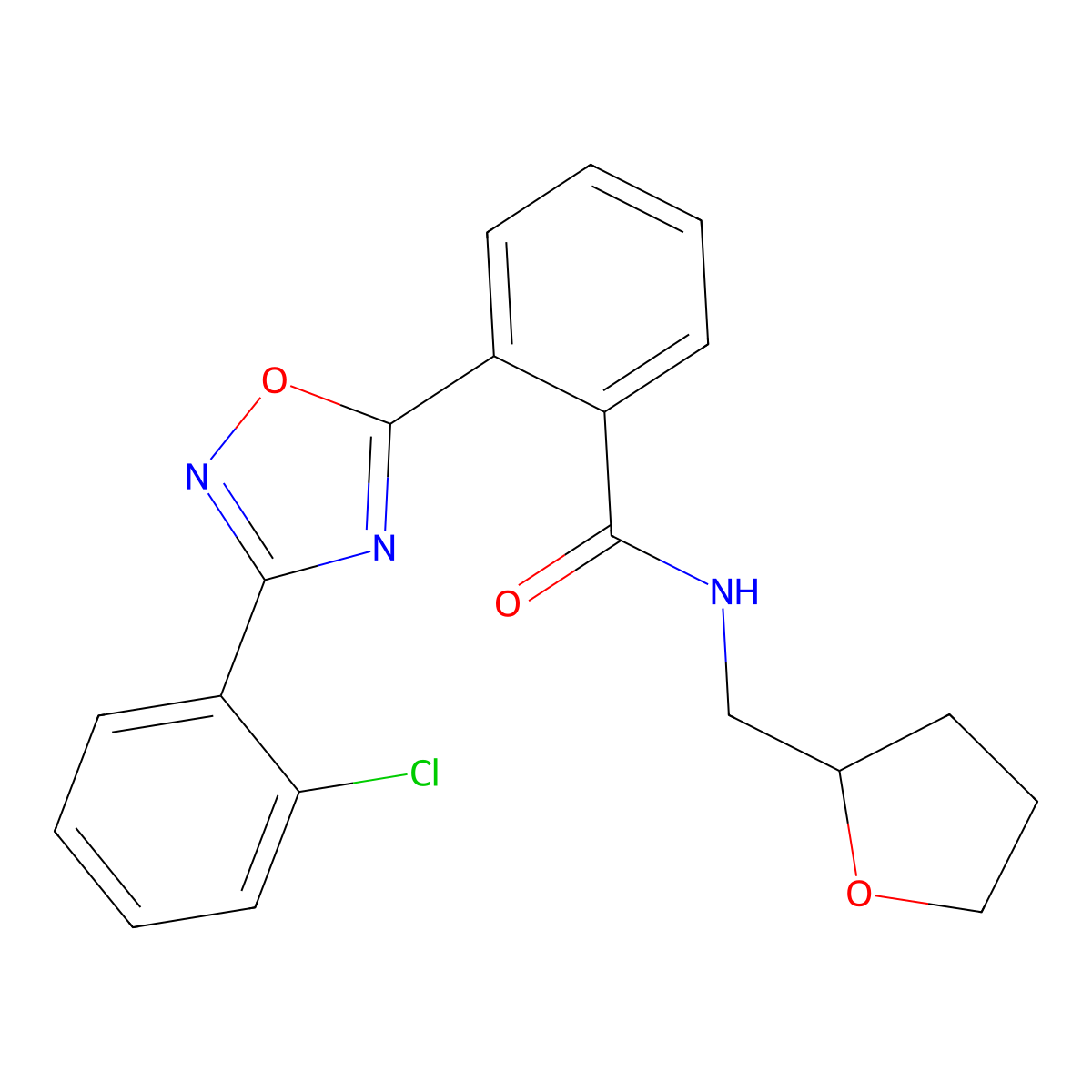2-[3-(2-chlorophenyl)-1,2,4-oxadiazol-5-yl]-N-(oxolan-2-ylmethyl)benzamide molecular structure, CAS 850763-31-4