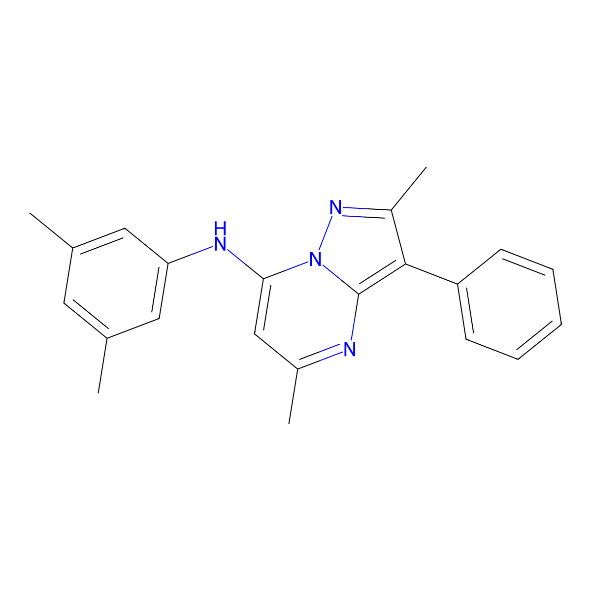 N-(3,5-dimethylphenyl)-2,5-dimethyl-3-phenylpyrazolo[1,5-a]pyrimidin-7-amine molecular structure, CAS 850763-51-8
