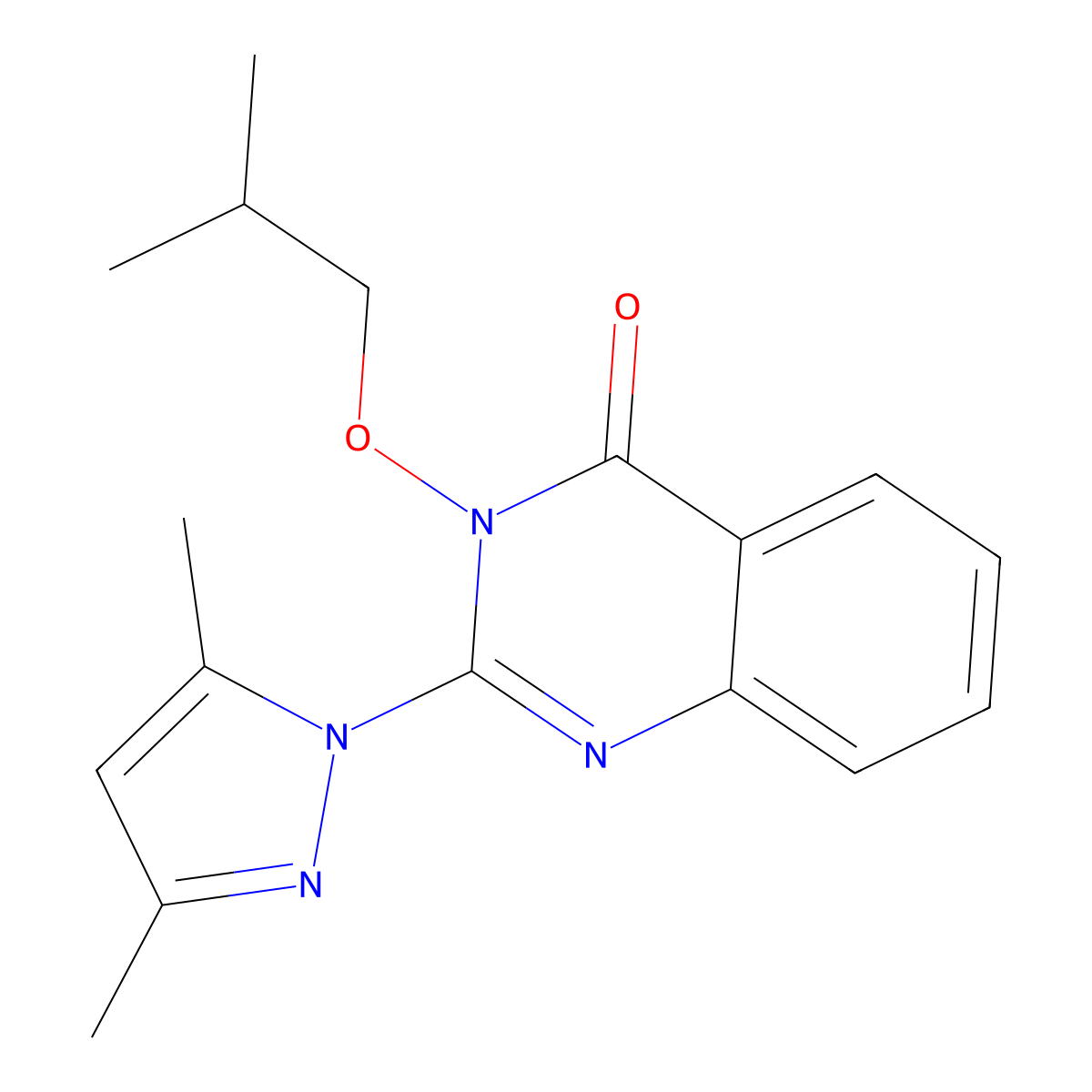 2-(3,5-Dimethylpyrazol-1-yl)-3-(2-methylpropoxy)quinazolin-4-one molecular structure, CAS 850764-15-7