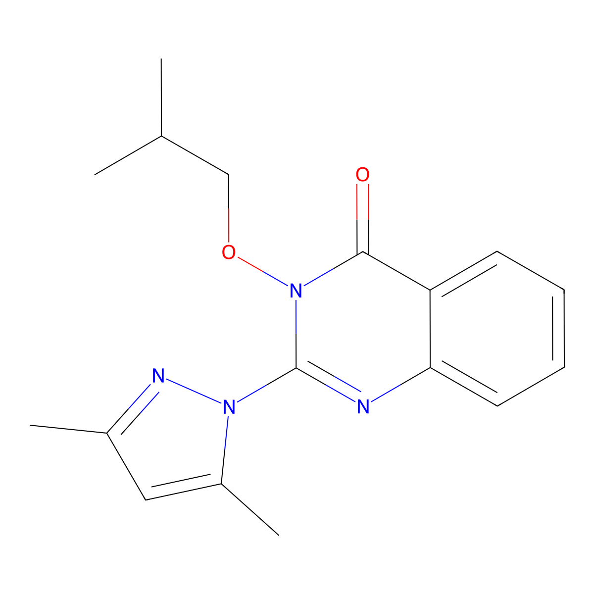 2-(3,5-Dimethylpyrazol-1-yl)-3-(2-methylpropoxy)quinazolin-4-one molecular structure, CAS 850764-15-7
