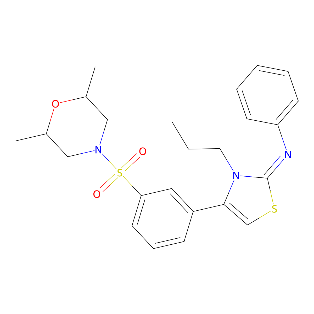 N-[(2Z)-4-{3-[(2,6-dimethylmorpholin-4-yl)sulfonyl]phenyl}-3-propyl-1,3-thiazol-2(3H)-ylidene]aniline molecular structure, CAS 850764-52-2