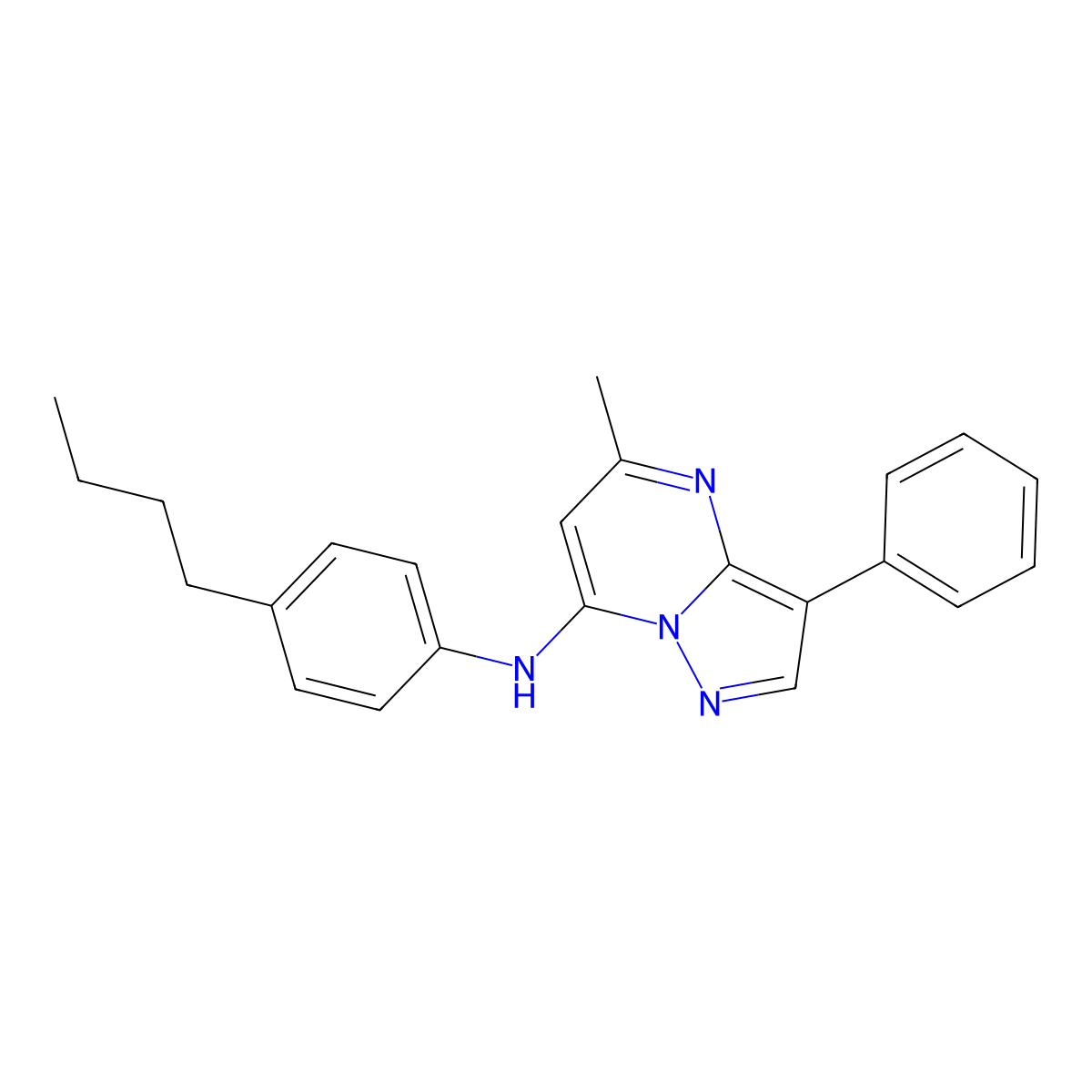 N-(4-butylphenyl)-5-methyl-3-phenylpyrazolo[1,5-a]pyrimidin-7-amine molecular structure, CAS 850764-75-9