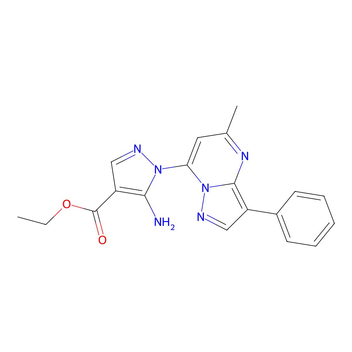 ethyl 5-amino-1-(5-methyl-3-phenylpyrazolo[1,5-a]pyrimidin-7-yl)-1H-pyrazole-4-carboxylate molecular structure, CAS 850764-98-6