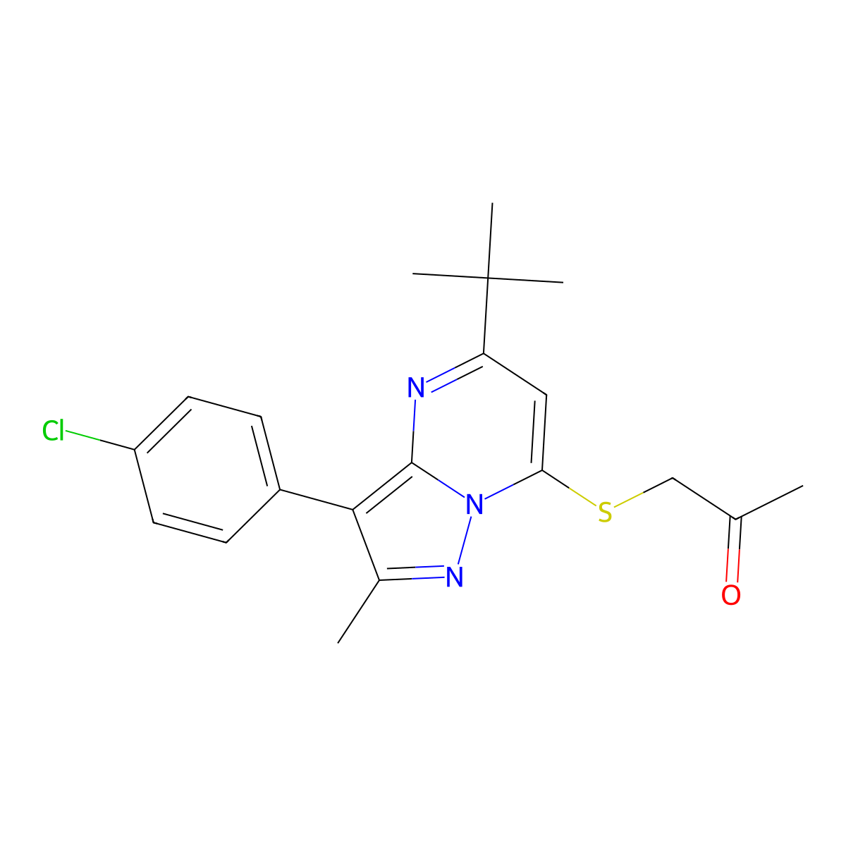 1-{[5-Tert-butyl-3-(4-chlorophenyl)-2-methylpyrazolo[1,5-a]pyrimidin-7-yl]sulfanyl}propan-2-one molecular structure, CAS 850765-14-9