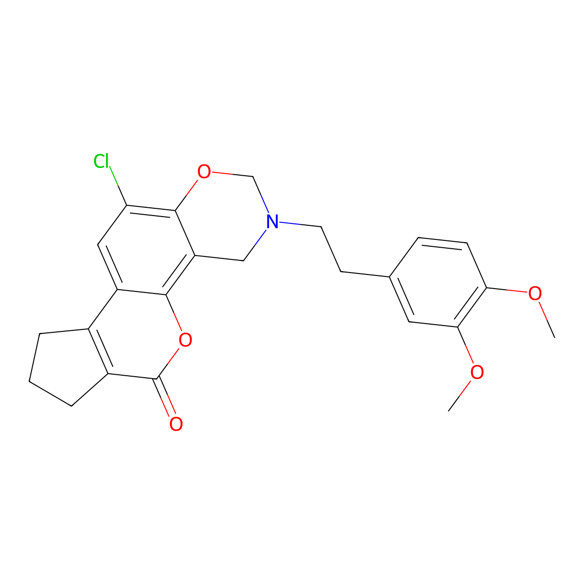 11-chloro-3-[2-(3,4-dimethoxyphenyl)ethyl]-3,4,8,9-tetrahydro-2H-cyclopenta[3,4]chromeno[8,7-e][1,3]oxazin-6(7H)-one molecular structure, CAS 850765-31-0