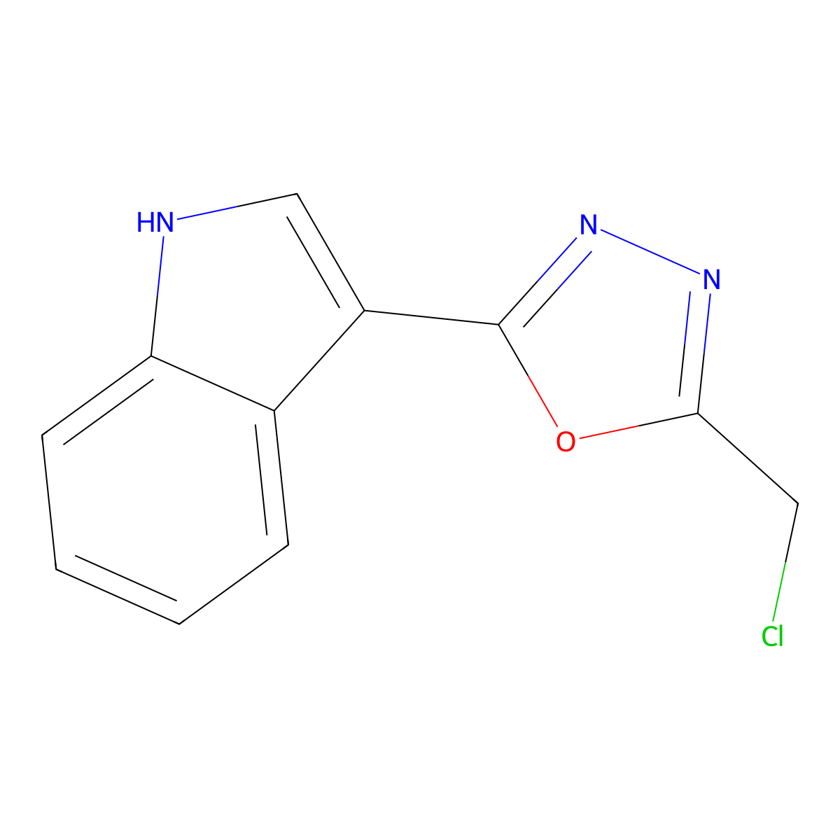 3-[5-(chloromethyl)-1,3,4-oxadiazol-2-yl]-1H-indole molecular structure, CAS 85078-43-9