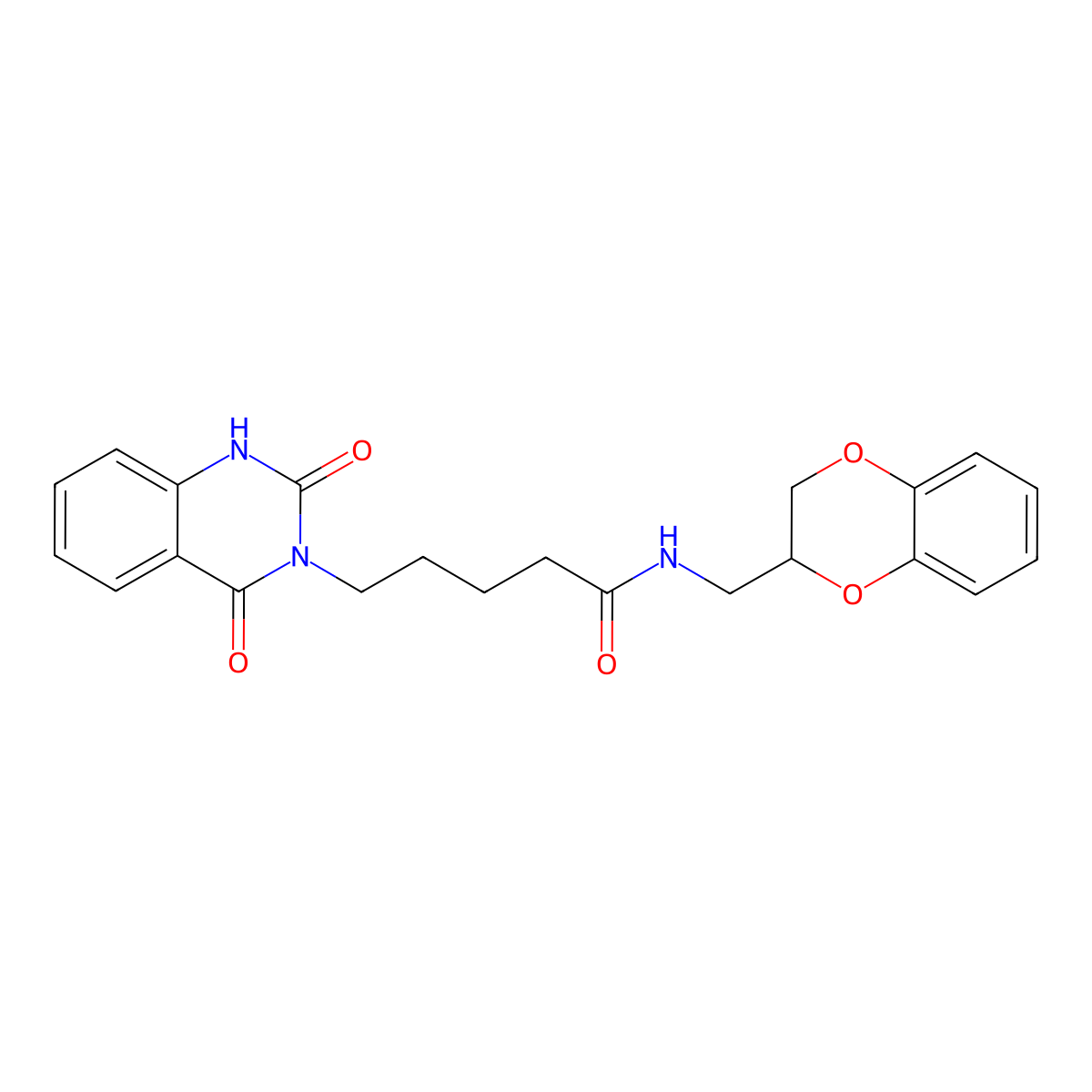 N-((2,3-dihydrobenzo[b][1,4]dioxin-2-yl)methyl)-5-(2,4-dioxo-1,2-dihydroquinazolin-3(4H)-yl)pentanamide molecular structure, CAS 850780-98-2