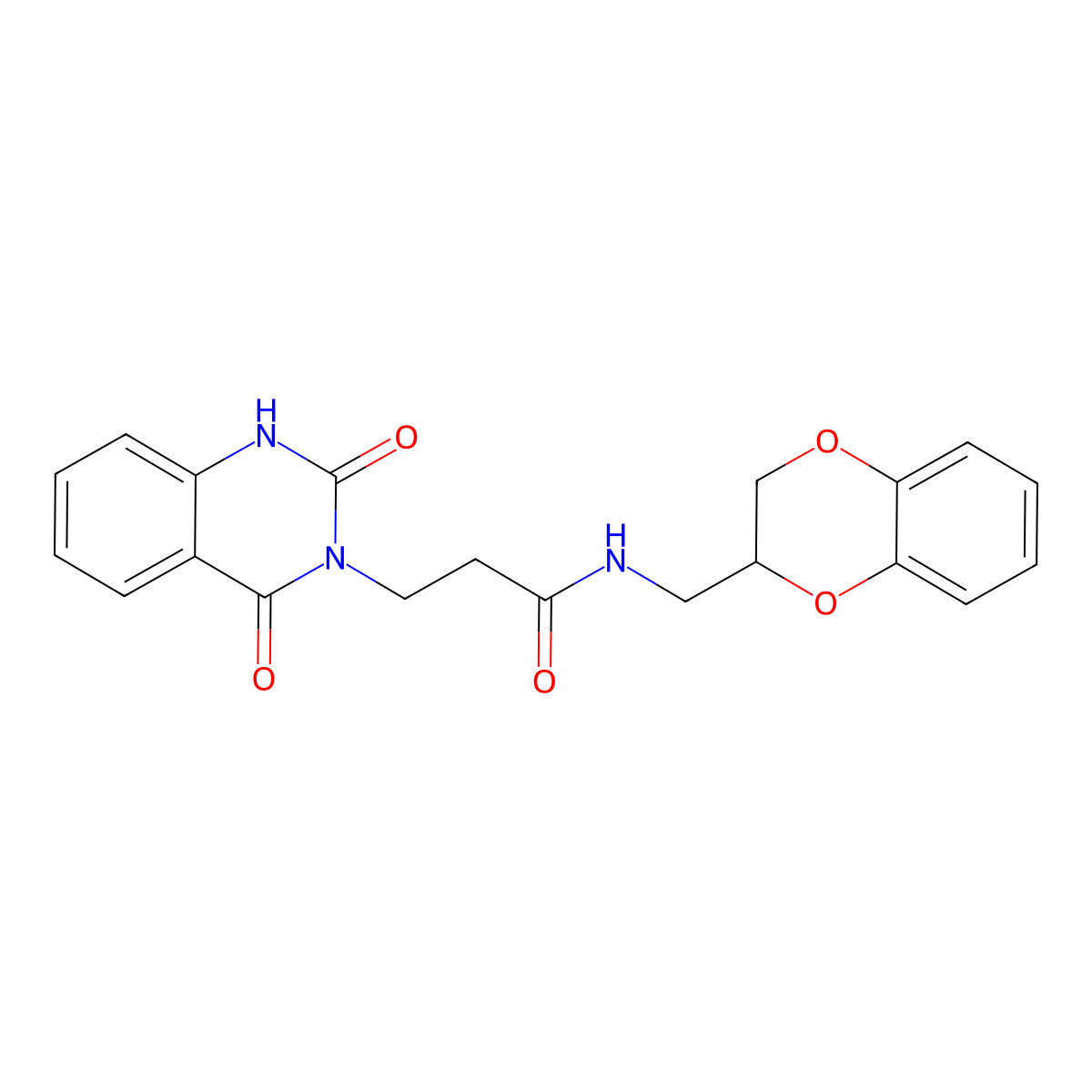 N-((2,3-dihydrobenzo[b][1,4]dioxin-2-yl)methyl)-3-(2,4-dioxo-1,2-dihydroquinazolin-3(4H)-yl)propanamide molecular structure, CAS 850780-99-3