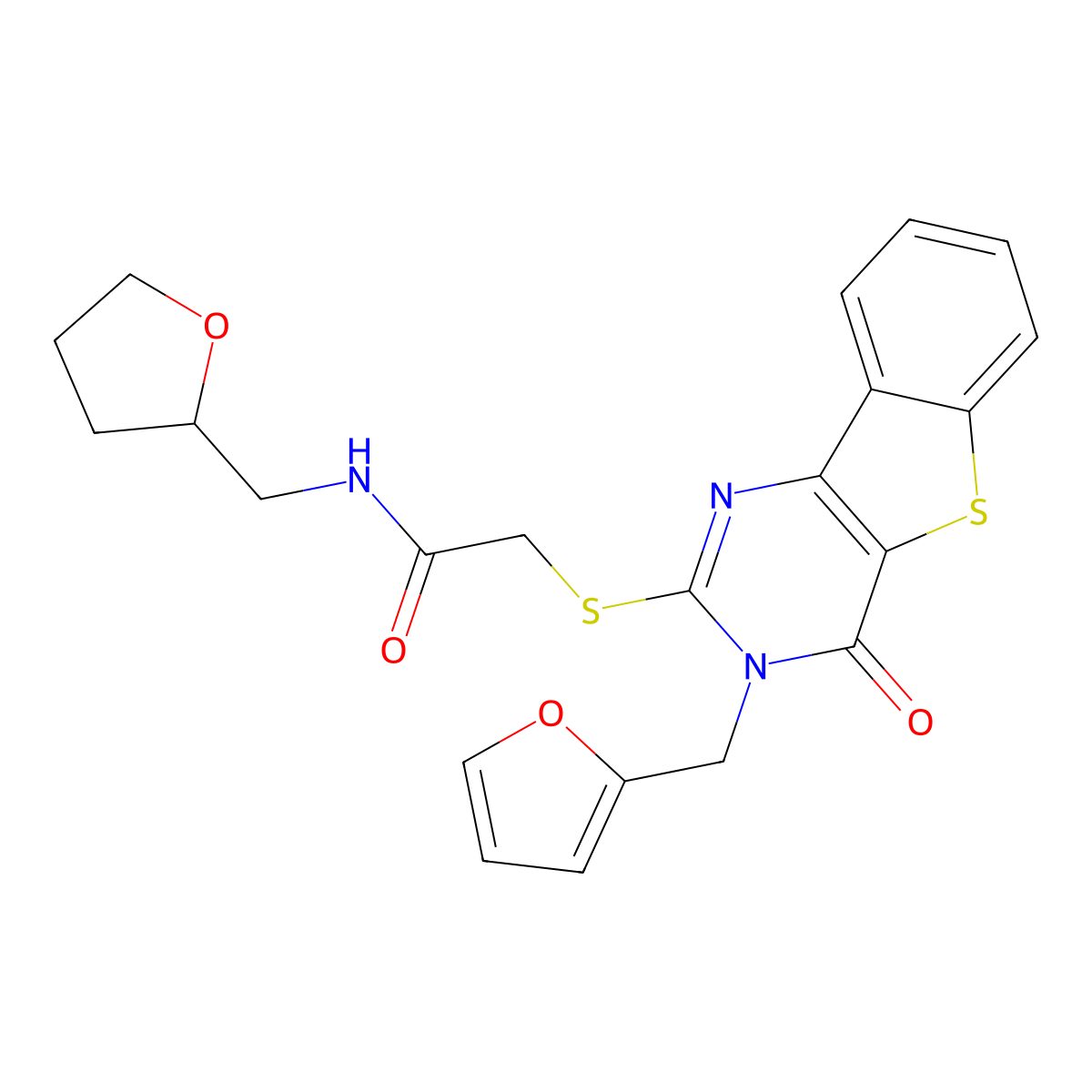 2-[[3-(furan-2-ylmethyl)-4-oxo-[1]benzothiolo[3,2-d]pyrimidin-2-yl]sulfanyl]-N-(oxolan-2-ylmethyl)acetamide molecular structure, CAS 850781-03-2