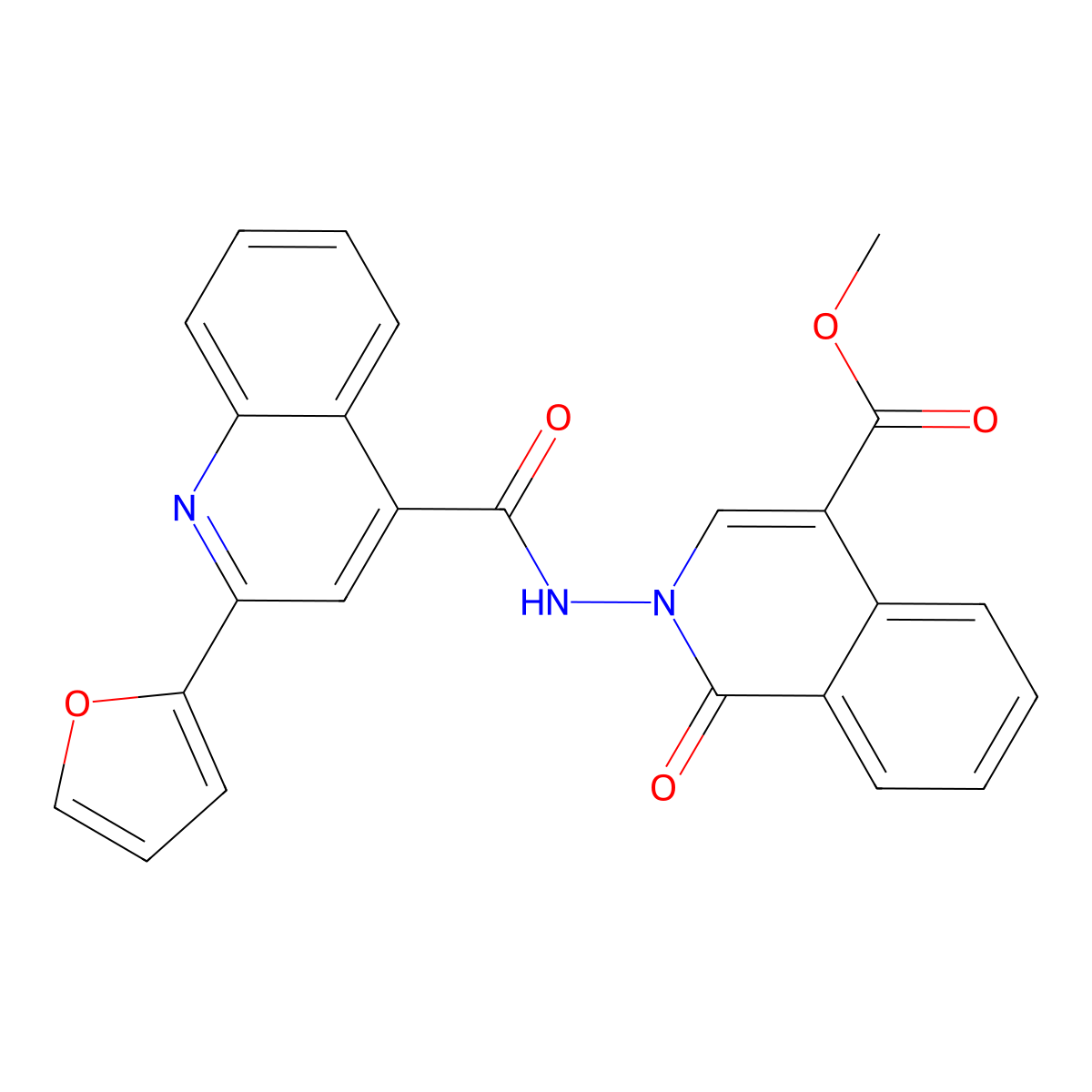 Methyl 2-(2-(furan-2-yl)quinoline-4-carboxamido)-1-oxo-1,2-dihydroisoquinoline-4-carboxylate molecular structure, CAS 850781-23-6