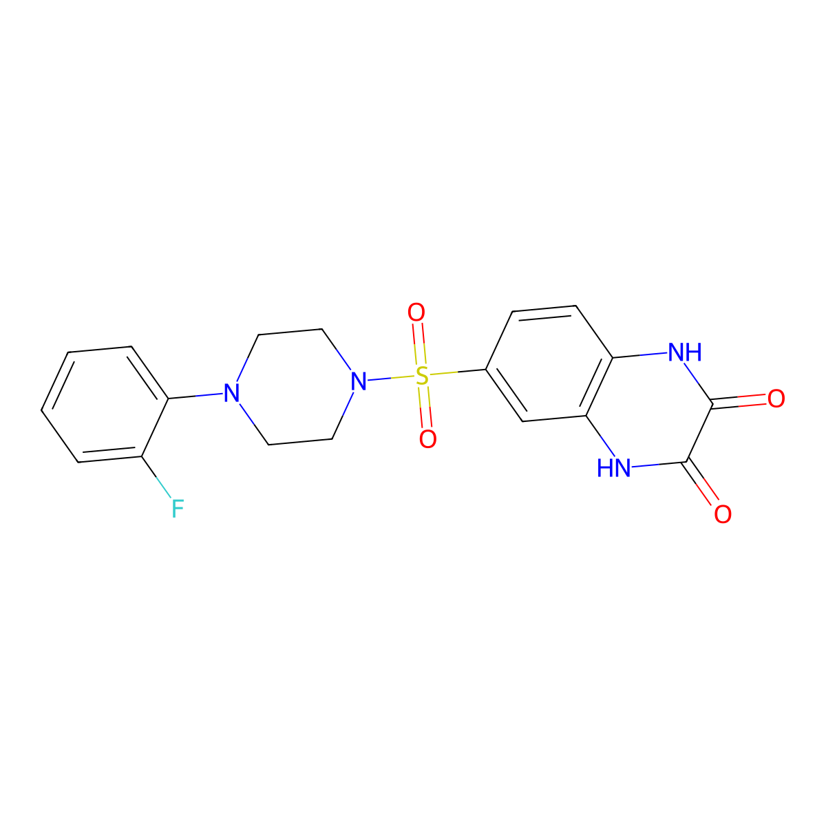 6-[4-(2-Fluorophenyl)piperazin-1-yl]sulfonyl-1,4-dihydroquinoxaline-2,3-dione molecular structure, CAS 850781-39-4