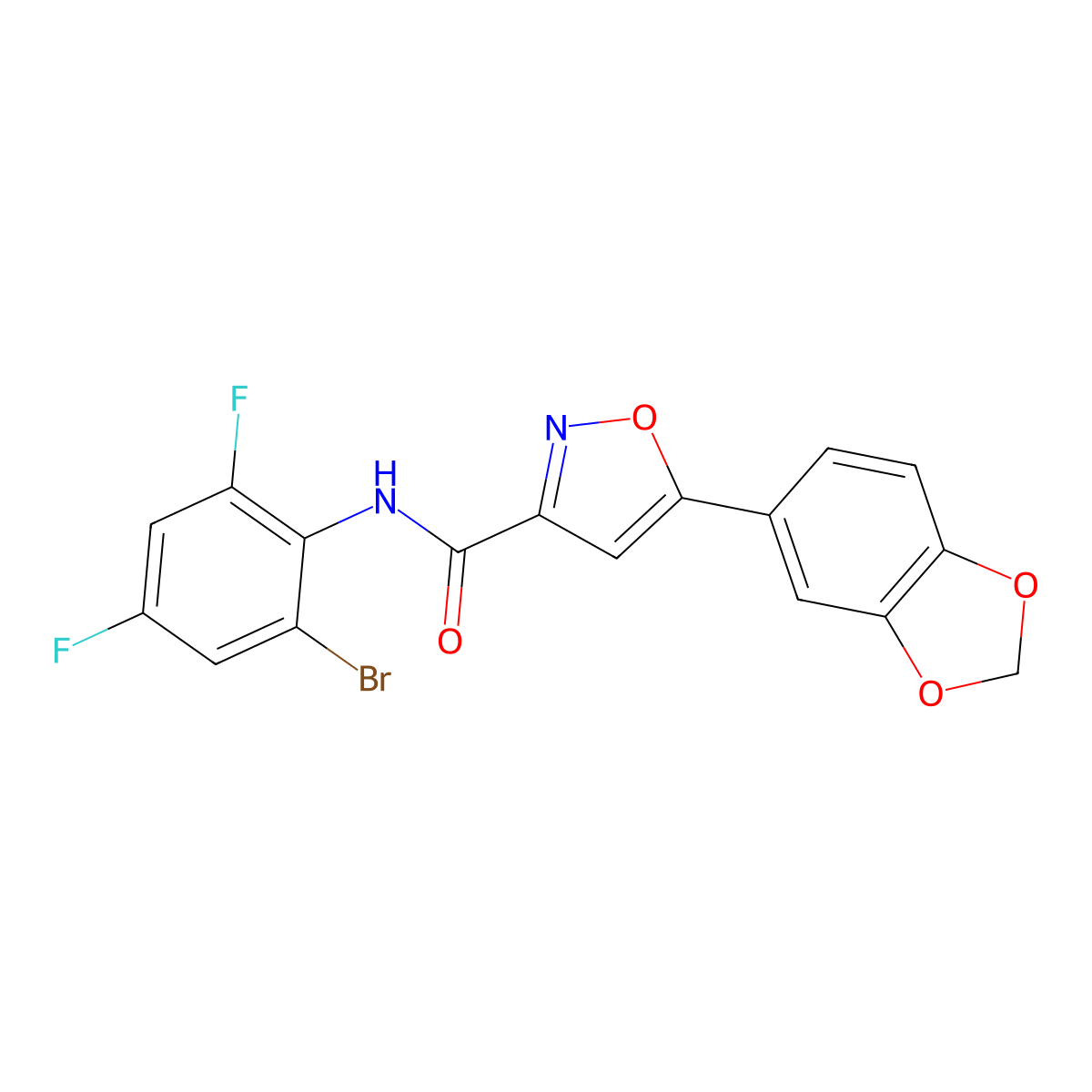 5-(benzo[d][1,3]dioxol-5-yl)-N-(2-bromo-4,6-difluorophenyl)isoxazole-3-carboxamide molecular structure, CAS 850781-42-9
