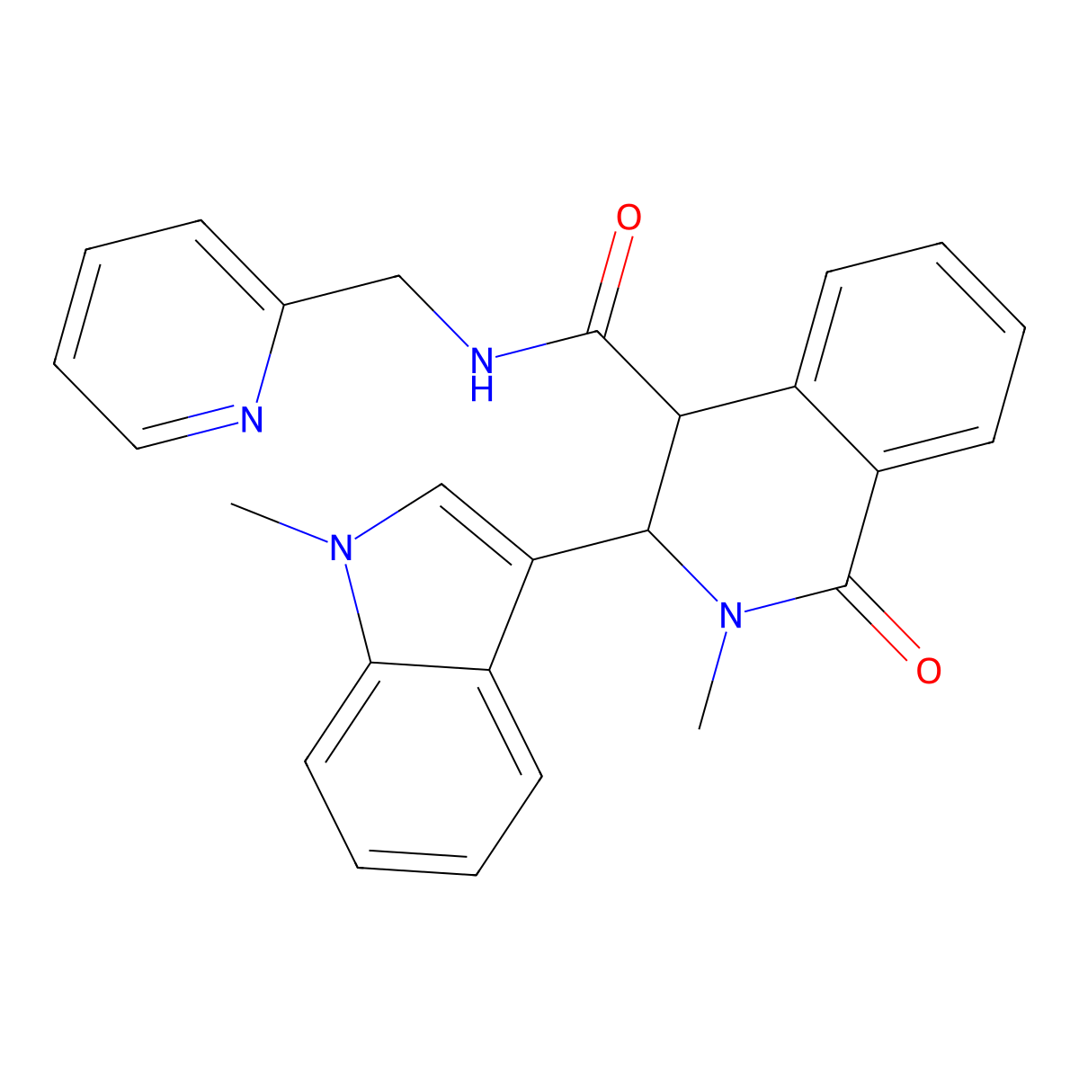 2-methyl-3-(1-methylindol-3-yl)-1-oxo-N-(pyridin-2-ylmethyl)-3,4-dihydroisoquinoline-4-carboxamide molecular structure, CAS 850781-54-3
