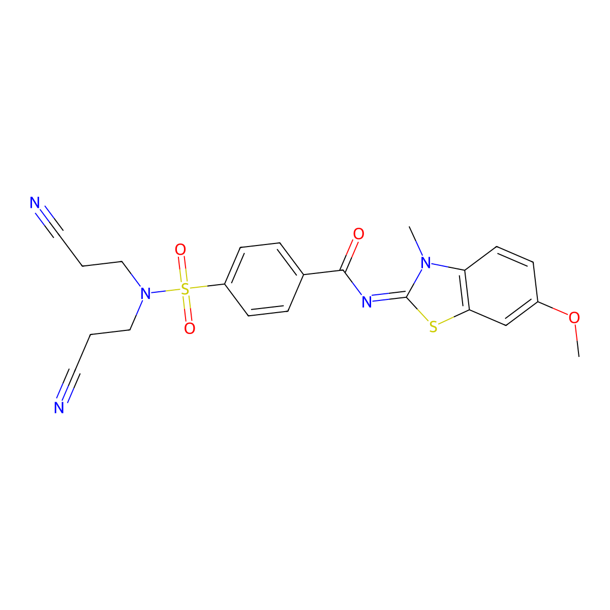 4-[bis(2-cyanoethyl)sulfamoyl]-N-(6-methoxy-3-methyl-1,3-benzothiazol-2-ylidene)benzamide molecular structure, CAS 850782-05-7