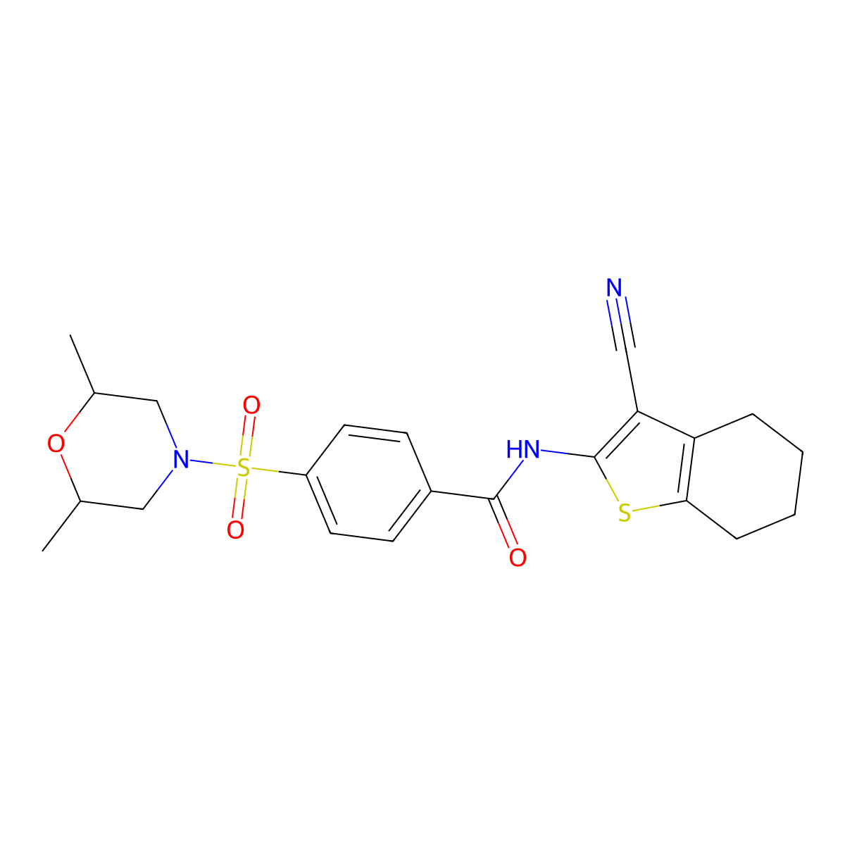 N-(3-cyano-4,5,6,7-tetrahydrobenzo[b]thiophen-2-yl)-4-((2,6-dimethylmorpholino)sulfonyl)benzamide molecular structure, CAS 850782-20-6