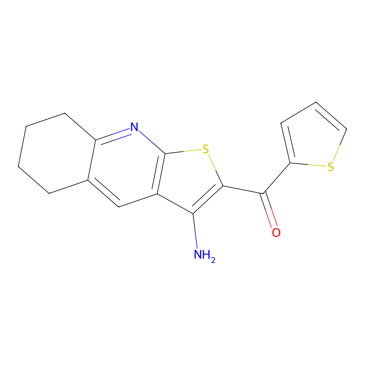 (3-Amino-5,6,7,8-tetrahydrothieno[2,3-b]quinolin-2-yl)(thiophen-2-yl)methanone molecular structure, CAS 850782-24-0