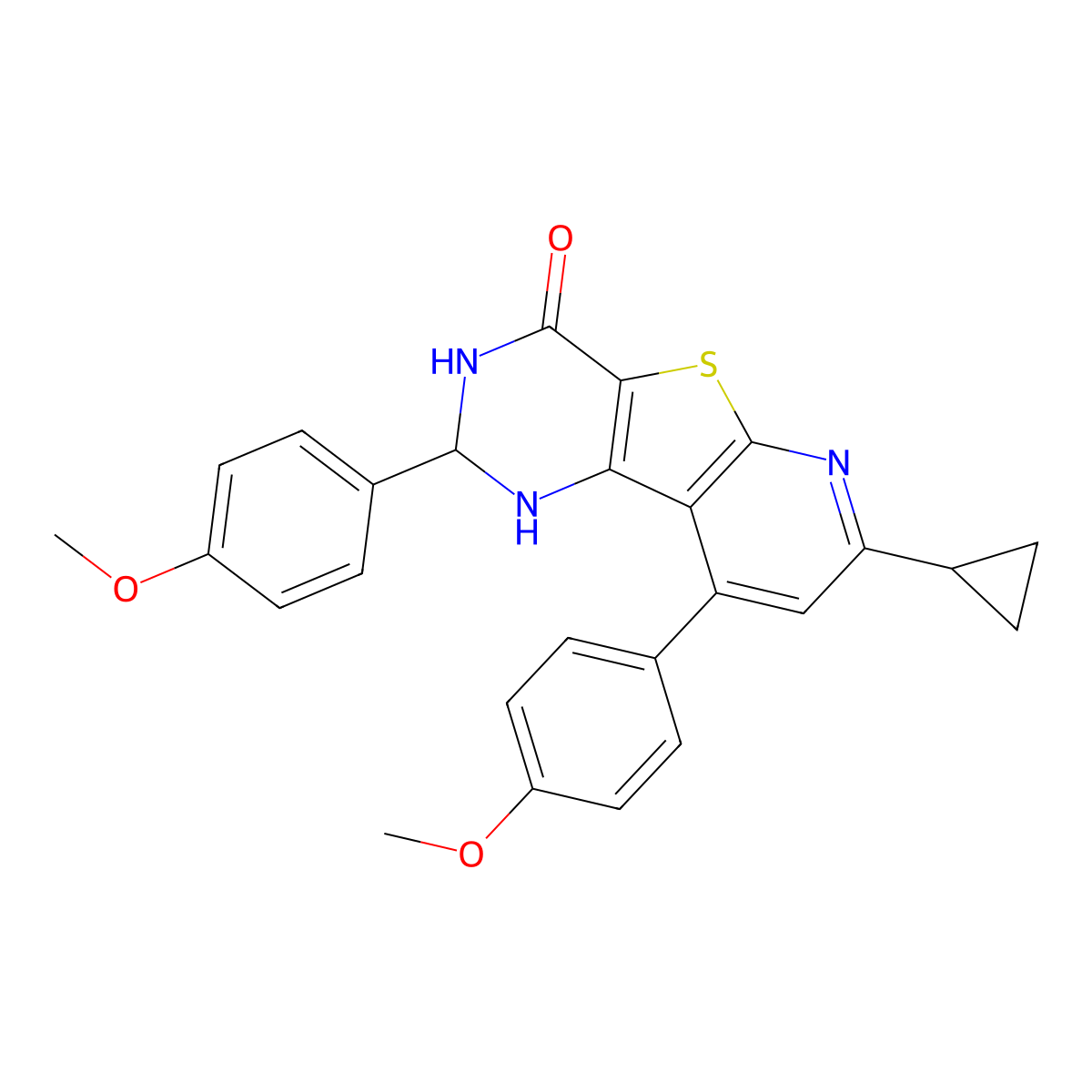7-cyclopropyl-2,9-bis(4-methoxyphenyl)-2,3-dihydropyrido[3',2':4,5]thieno[3,2-d]pyrimidin-4(1H)-one molecular structure, CAS 850782-30-8