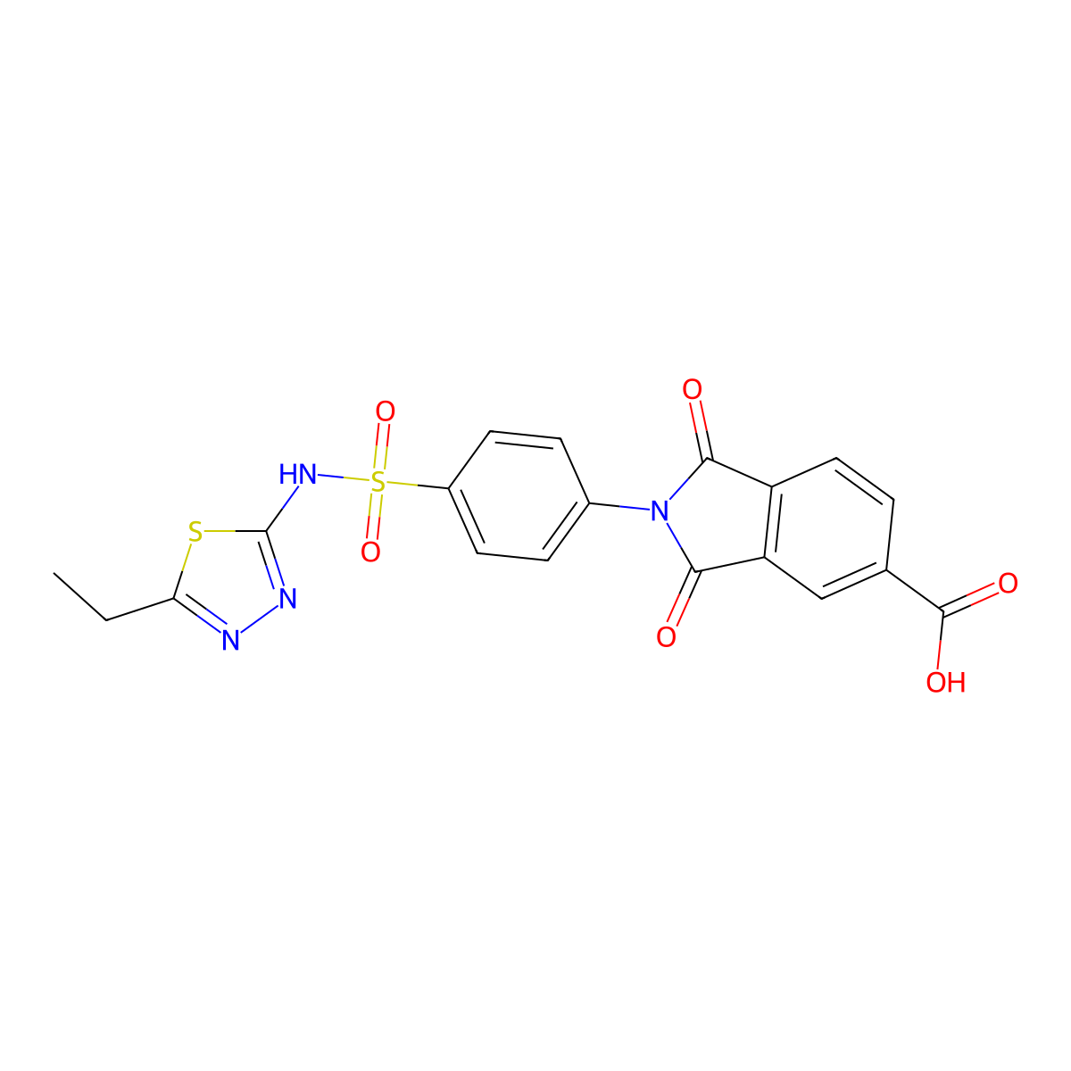 2-(4-(N-(5-ethyl-1,3,4-thiadiazol-2-yl)sulfamoyl)phenyl)-1,3-dioxoisoindoline-5-carboxylic acid molecular structure, CAS 850782-34-2