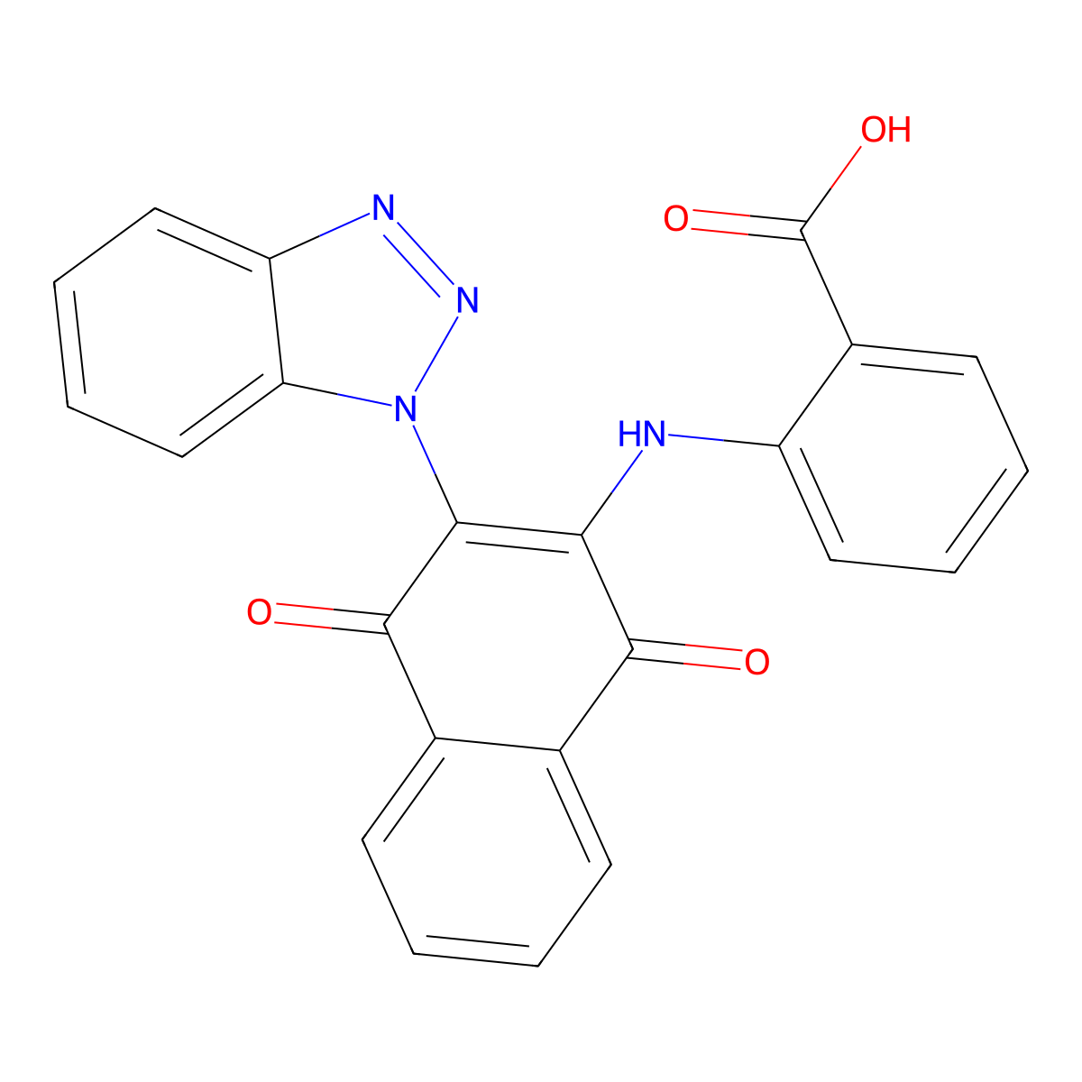 2-((3-(1H-benzo[d][1,2,3]triazol-1-yl)-1,4-dioxo-1,4-dihydronaphthalen-2-yl)amino)benzoic acid molecular structure, CAS 850782-39-7
