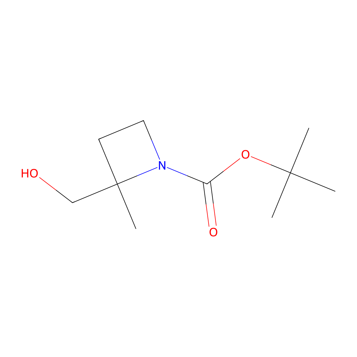 Tert-butyl 2-(hydroxymethyl)-2-methylazetidine-1-carboxylate molecular structure, CAS 850789-22-9