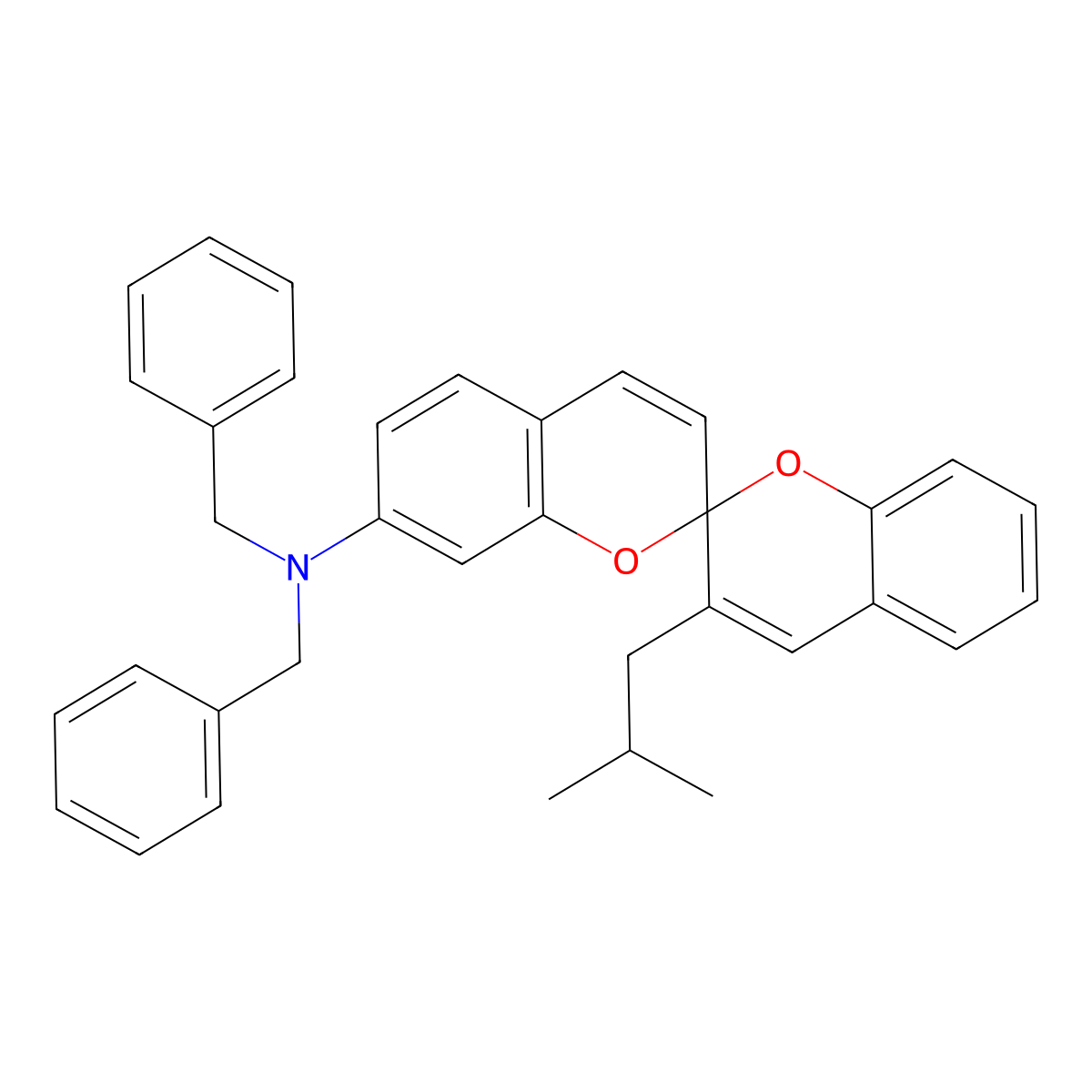 N,N-Dibenzyl-3'-(2-methylpropyl)-2,2'-spirobi(2H-1-benzopyran)-7-amine molecular structure, CAS 85079-76-1