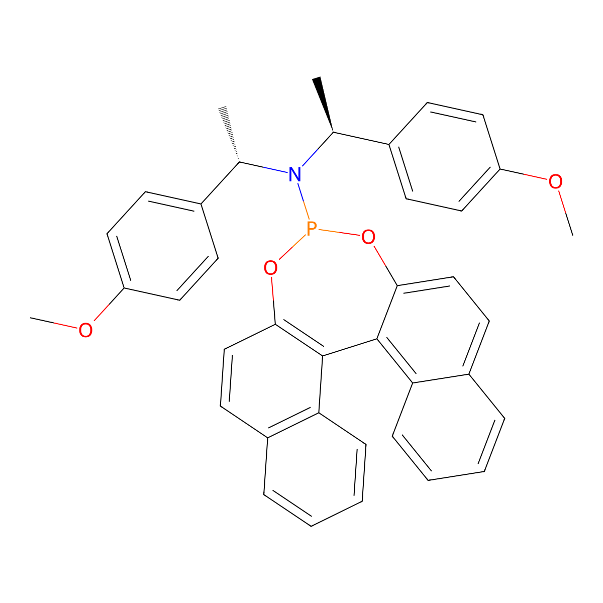 (11bS)-N,N-Bis[(1S)-1-(4-methoxyphenyl)ethyl]-dinaphtho[2,1-d:1′,2′-f][1,3,2]dioxaphosphepin-4-amine molecular structure, CAS 850796-15-5
