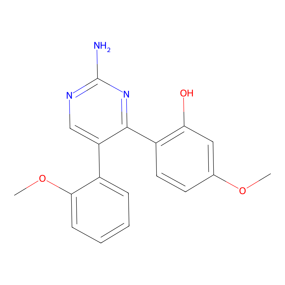 2-[2-Amino-5-(2-methoxyphenyl)pyrimidin-4-yl]-5-methoxyphenol molecular structure, CAS 850800-18-9