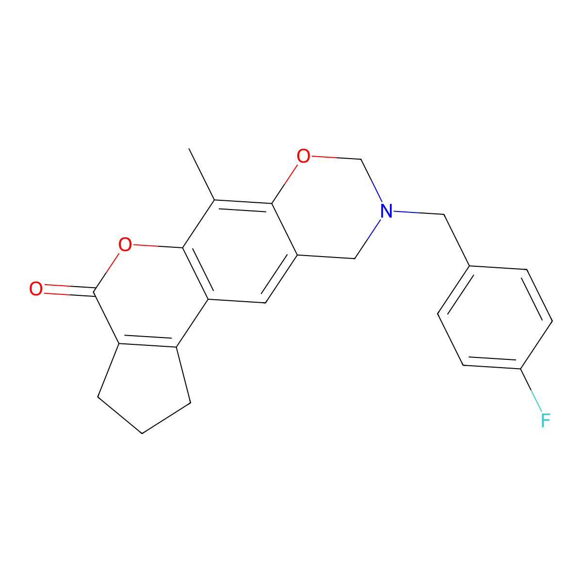 9-(4-fluorobenzyl)-6-methyl-2,3,9,10-tetrahydro-8H-cyclopenta[3,4]chromeno[6,7-e][1,3]oxazin-4(1H)-one molecular structure, CAS 850800-28-1