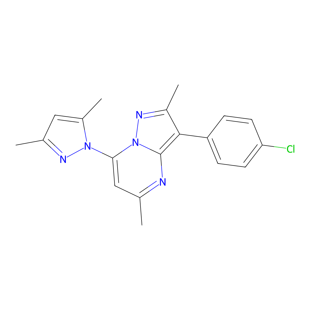 3-(4-chlorophenyl)-7-(3,5-dimethyl-1H-pyrazol-1-yl)-2,5-dimethylpyrazolo[1,5-a]pyrimidine molecular structure, CAS 850800-52-1