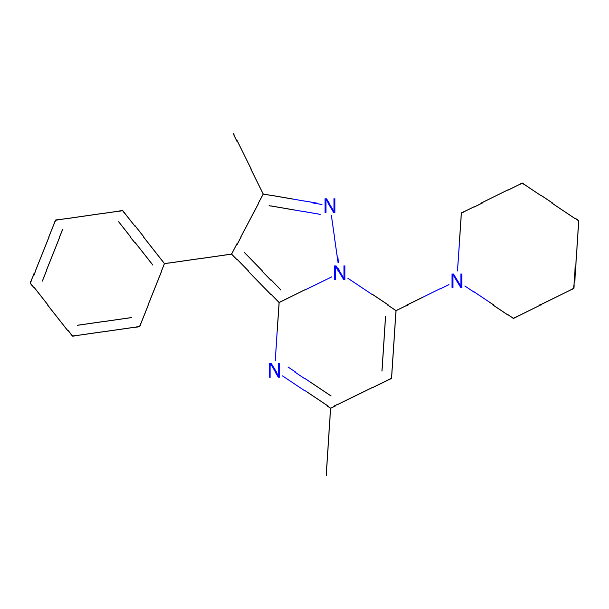 2,5-Dimethyl-3-phenyl-7-(piperidin-1-yl)pyrazolo[1,5-a]pyrimidine molecular structure, CAS 850801-06-8