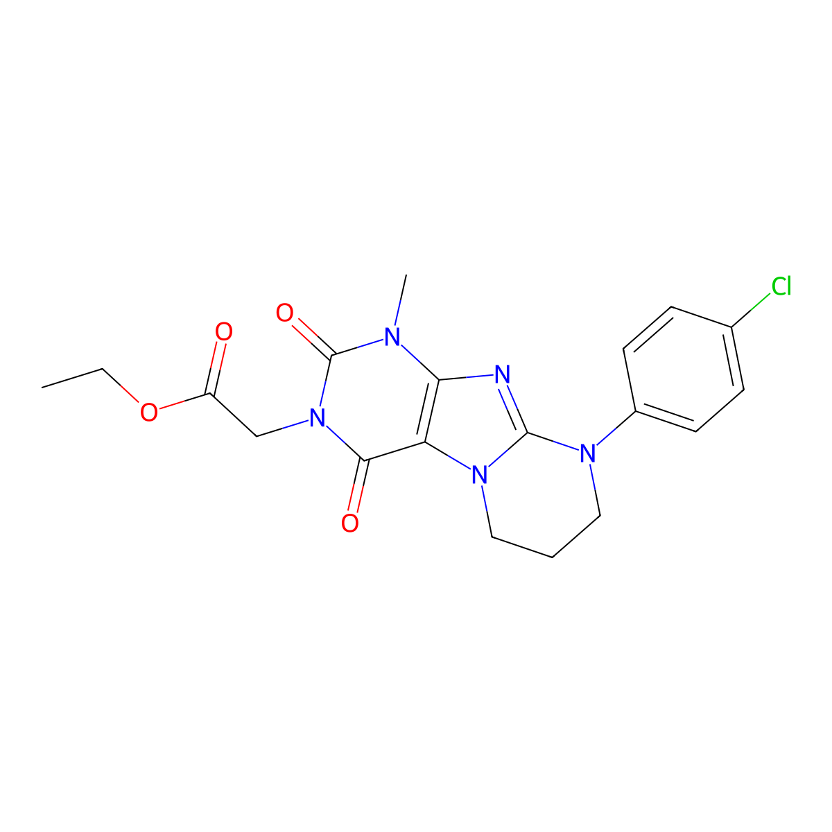 ethyl 2-[9-(4-chlorophenyl)-1-methyl-2,4-dioxo-7,8-dihydro-6H-purino[7,8-a]pyrimidin-3-yl]acetate molecular structure, CAS 850801-86-4