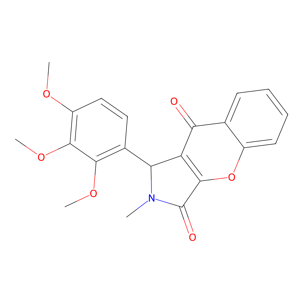 2-Methyl-1-(2,3,4-trimethoxyphenyl)-1,2-dihydrochromeno[2,3-c]pyrrole-3,9-dione molecular structure, CAS 850802-19-6