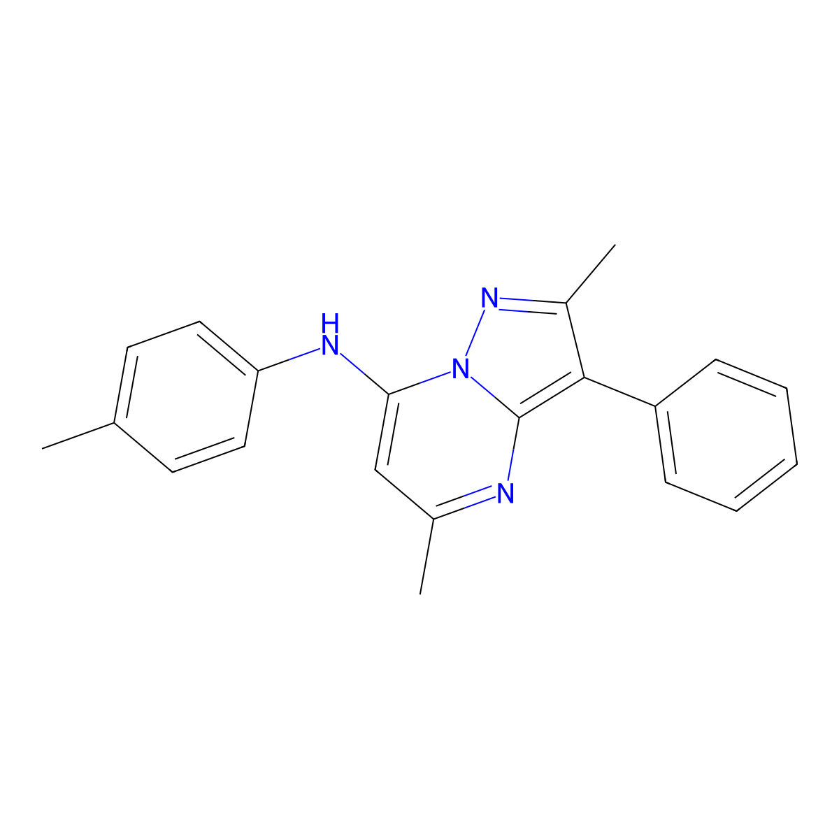 2,5-dimethyl-N-(4-methylphenyl)-3-phenylpyrazolo[1,5-a]pyrimidin-7-amine molecular structure, CAS 850802-68-5